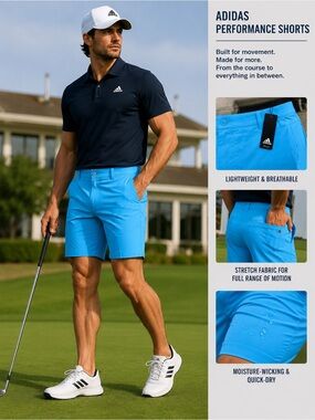 NWT adidas Ultimate365 Golf Stretch 10” Inseam Performance Tech Shorts Bright